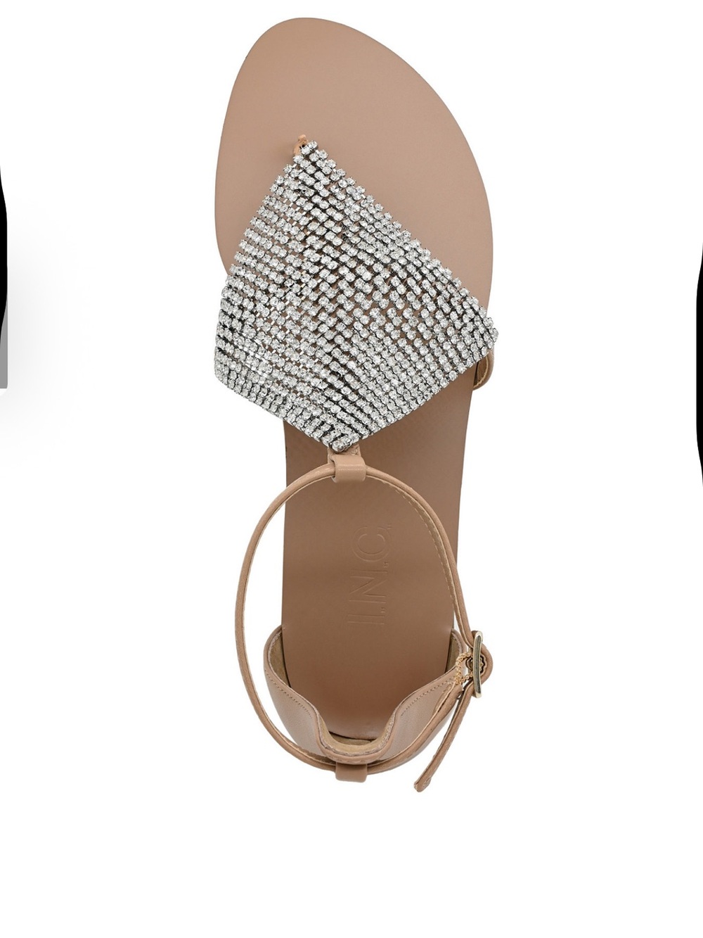 INC International Concepts Beige Sandal with Silver Crystal T-Strap